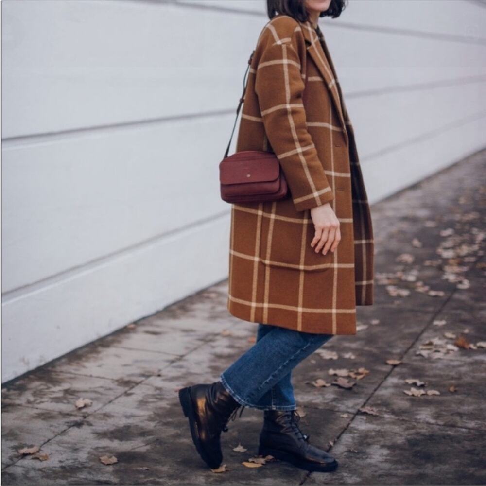 NEW! Madewell Windowpane coat brown plaid size XS elmcourt window pane - Picture 2 of 15